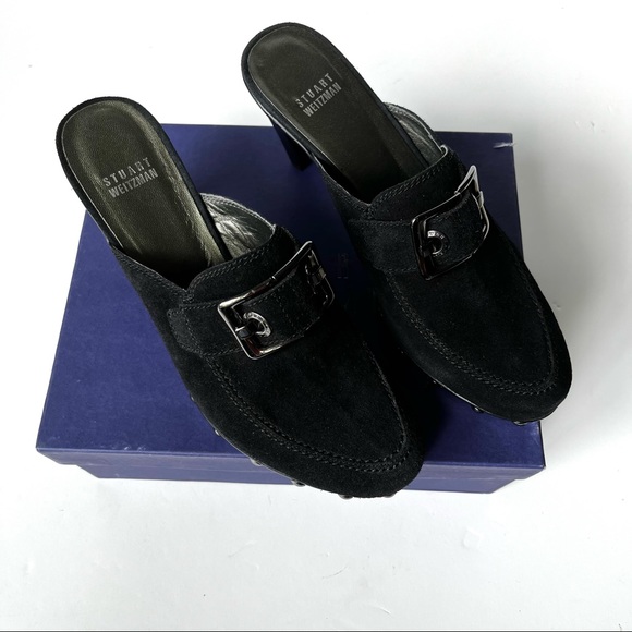 NEW IN BOX Stuart Weitzman Double Agent Black Sport/Suede Studded Mule Clogs 8.5 - Picture 13 of 13